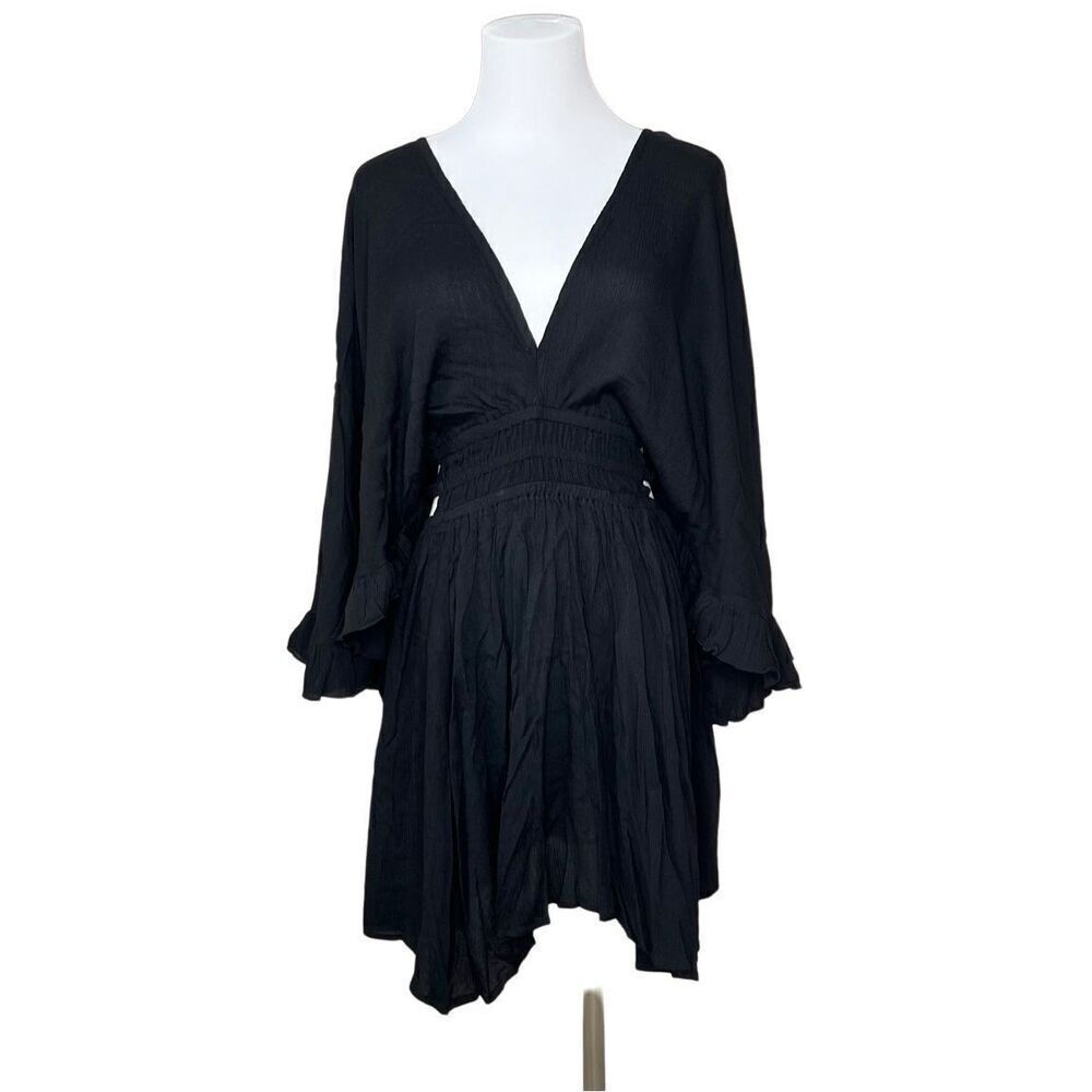 NWT Blush Gauzy Black Angel Wing Sleeves Dress Swim Cover Up Asymmetrical MEDIUM